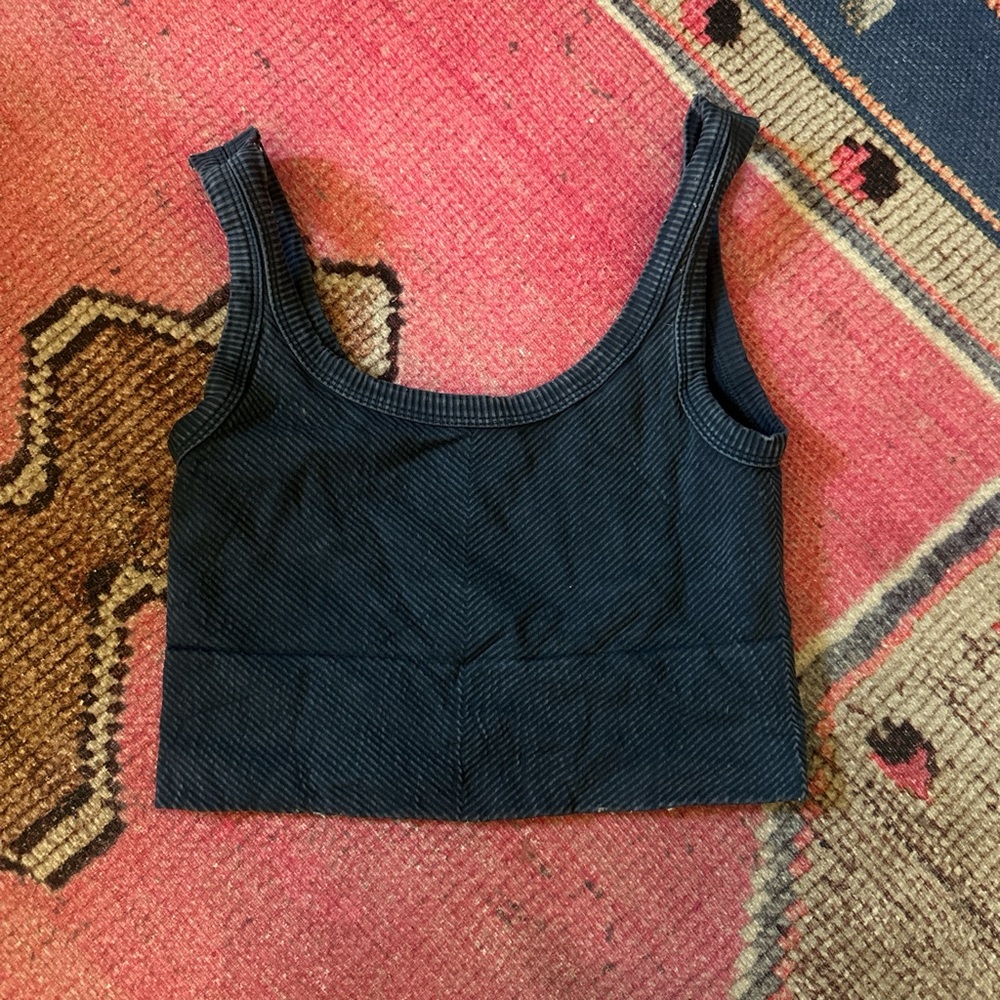 Navy Ribbed Crop Tank Top